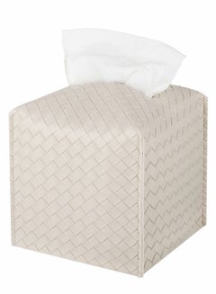 اشتري Tissue Box, PU Leather Woven Square Kleenex Storage Organizer Rack For Bathroom Dresser Desktop Car Desk Bedroom (White) في الامارات