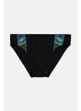 Buy Men Abstract Print Swimwear Brief, Black and Green and Blue in Saudi Arabia