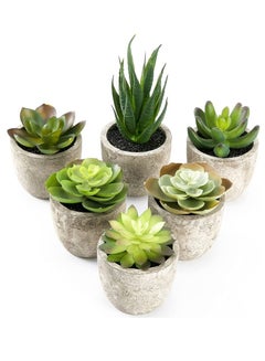 Buy 6-Piece Artificial Succulent Plant With Pot Green/Grey in UAE