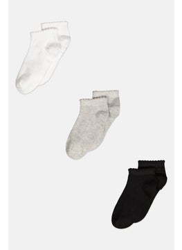 اشتري Kids Girl 3 Pair Solid Socks, Grey/White/Black في الامارات