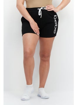 اشتري Women Oversize Fit Brand Logo Basic Shorts, Black في الامارات