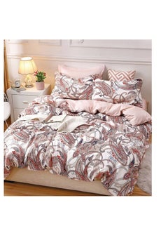 Buy King Size 6 Piece Duvet Cover Set Contemporary Leaf Print Bedding Sets, Smooth Cotton Material Modern Geometric Print in UAE