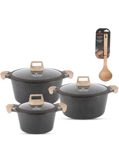 Buy LIFE SMILE Granite Stone Non-Stick Cooking Set - Multi-Layer Granite Coated Cookware with Induction Base and Bakelite Handles, 100% PFOA-Free Pots (Brown, 16/20/24CM) in UAE