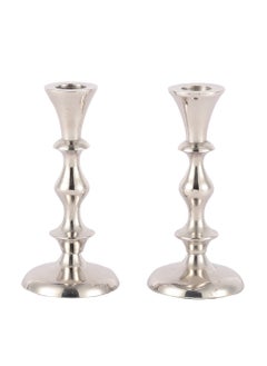 اشتري Voidrop set of 2 Pillar Candle Holder,Taper candle holder for retro candleholder, Formal Events, Wedding, Church, Holiday Décor, Dinning Table Centerpiece Candles (Silver) في الامارات