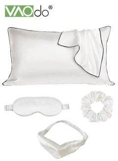 Buy 5PCS Pillowcase for Hair and Skin Vegan Silk Pillowcase Set 2 Satin Pillowcases 1 Hair Tie 1 Eye Mask 1 Scrunchie-Luxury Sleep Set Leopard White in Saudi Arabia