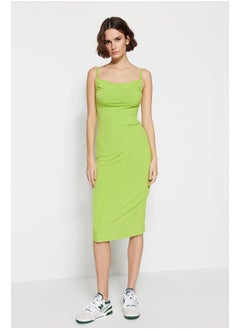 اشتري Light Green Fitted Neckline Midi Strap Stretchy Knitted Dress TWOSS19AD0020 في مصر