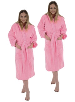 اشتري 2 Pieces Pink Color Luxury Suite Terry Bath Robe XXL Size في الامارات