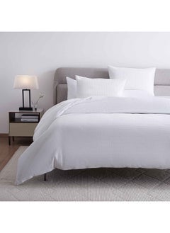 Buy Waffle Stripe  3-piece Duvet Cover Set 230x220cm - White in UAE