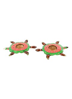 Buy 2-Piece Tortoise Decorative Metal Diya Set with Gold Tealight Candles, Multicolour in UAE