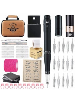 اشتري Permanent Eyebrow Makeup Cordless Tattoo Pen Kit for Eyebrow, Lip, Eyeliner Tattoo Machine with 15pcs Cartridge Needle Microblade Supply Gradient Powder Eyebrow (Black Tattoo Kit) في السعودية