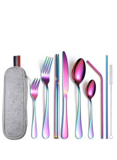 اشتري COOLBABY 9pcs Travel Reusable Utensils Silverware,Travel Camping Cutlery set,Chopsticks and Straw Flatware, Stainless steel Travel Utensil set في الامارات