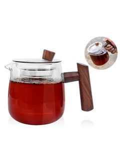 Buy Glass Teapot Wood Handle Tea Ceremony Transparent Teawear Set Cup Filter High Boron Silicon herbal glass jug 500ml in Saudi Arabia