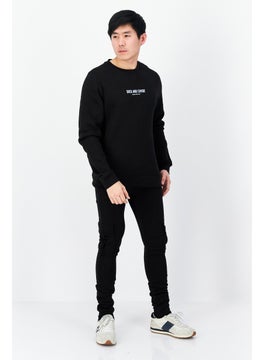 اشتري Men 2 Pc Set Crew Neck Brand Logo Sweatshirt And Jogger, Black في الامارات