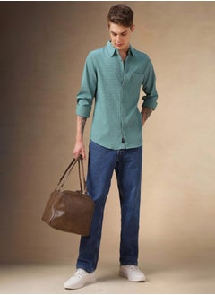 اشتري Regular Fit Blue Shirt Spread Collar في الامارات