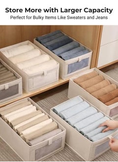 Buy 4 Pieces Foldable Fabric Clothing Storage Box with Steel Frame | Modern Wardrobe Organizer Closet Organizer for Sweaters & Pants | Stackable, Lidless, Toy Organizer Box Cube Storage Bin Clothes Organizer for Clothes with Transparent Front Window for Closet & Home Storage in UAE