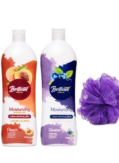 Buy Brilliant Touch Shower Gel with Moisturizing and Peach Scent +Brilliant Touch Shower Gel Branberry Scent 2000ml+ Bath Loofah Multi Color in Egypt