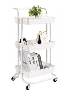 اشتري 3 Tier Rolling Utility Cart with Wheels and Handle White في الامارات