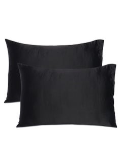 Buy Silky Satin Black Pillowcase for hair and Skin with Envelop Closer Pack of 2 Pieces (20 x 40 Inches) in UAE