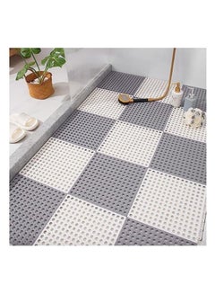 Buy 12 Pcs Interlocking Rubber Drainage Floor Tiles, Non Slip Shower Mat, Soft PVC Bath Floor Mat, Toilet Floor Tile Mat with Drain Hole, for Bathroom, Kitchen, Pool, Wet Areas, 30X30cm, (White+Gray) in Saudi Arabia