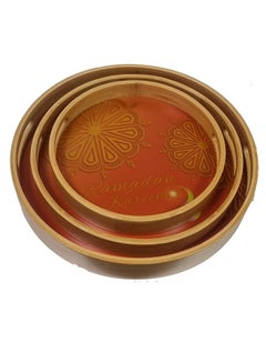 Buy Set of 3  Round Serving Wooden Tray in UAE