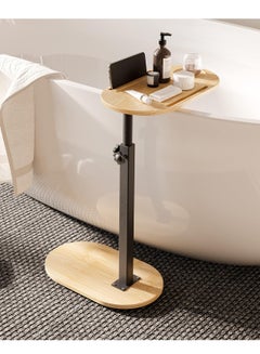 اشتري Bamboo Bathtub Tray Table with Adjustable Height Freestanding Bath Caddy Tray for Tub Against Wall Bathtub Side Table for Luxury Bath Home Spa and Gift Choice في السعودية