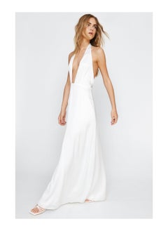 اشتري Satin Halter Low Back Plunge Maxi Dress في الامارات