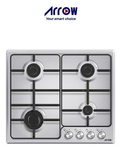 Buy 60CM Built-In Gas Hob with 4 SABAF Burners, Ignition from Knobs, Full Safety Device, Inox Panel, Wide Mat Grids | Model Name: RO-60BHGK in Saudi Arabia