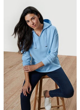 Buy Women Hooded Plain Long Sleeves Sweatshirt, Blue in UAE