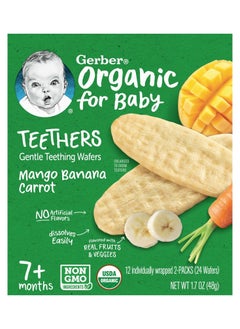 Buy Gerber, Organic Baby, Teething Gentle Wafers, 7 Months+, Mango Carrot Banana, 12 Individually Wrapped Bags, 2 Wafers Each in UAE