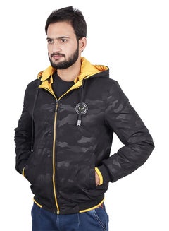 Buy Men's Casual Contrast Hooded And Side Pockets Detail Puffer Vest Jacket black  Double-Sided Windproof Jacket With Hood in UAE