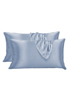 Buy Satin Pillowcases 2-Pcs Soft And Silky Pillow Cover For Hair And Skin Care With Envelope Closure (Without Pillow Insert),Grey Blue in UAE