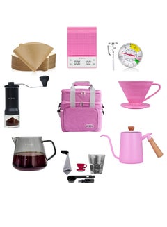 Buy V60 Distillation Set Coffee Machines 10 Piece Distilled Coffee Drip Set With Coffee tools bag pink in Saudi Arabia