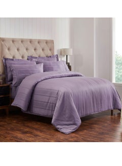 Buy Cotton Duvet Cover Set 6-Pcs Double Size Reversible Printed Comforter Covers With Hidden Zipper Closure And Corner Holders,Purple in Saudi Arabia