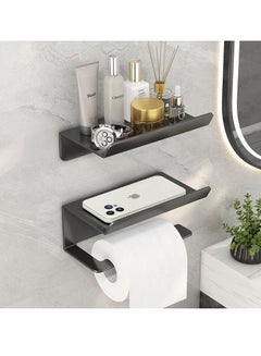 اشتري 2 Piece Wall Mounted Stainless Toilet Paper Holder with Organizer Shelf for Bathroom Washroom Kitchen Hotel في السعودية