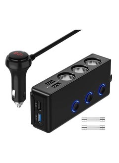 Buy QUICK CHARGE 3.0 Cigarette Lighter Adapter, 120W 12V/24V 3-Socket Power Splitter DC Outlet with 8.5A 4 USB Ports Multifunction Car Charger, LED Display Voltage, Upgraded On Off Switch in Saudi Arabia