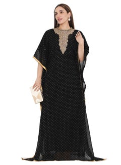 Buy ELEGANT GOLD STONE HAND BEADING STYLISH SHINY CHIFFON ARABIC KAFTAN JALABIYA DRESS in Saudi Arabia