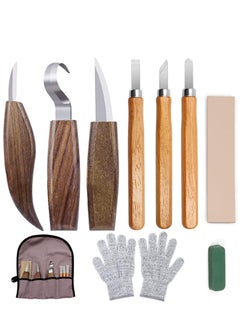 Buy 10Pcs Wood Carving Kit, Convenient Tools Set Cut Resistant Gloves Spoon Hook Knife, Whittling Chip Detail Knife Sandpaper for Woodworking in Saudi Arabia