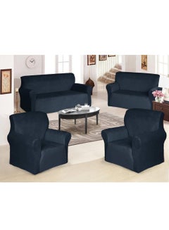 Buy Velvet non-slip Super Stretchable Sofa Covers Set for Seven Seats of 4 Pieces in Blue in Saudi Arabia