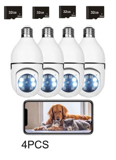 اشتري 1080P E27 Light Bulb Camera Outdoor Lightbulb Security Camera, Color Night Vision 2-Way Audio 360° Panoramic IP Dome Camera  4PCS  WIth Memory Card (Supports Only 2.4Ghz Wifi) في السعودية