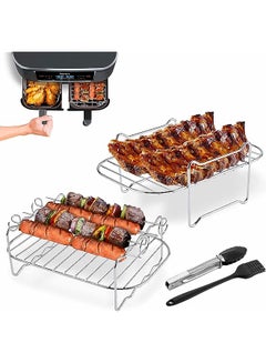 اشتري Fryer Accessories,Air Fryer Rack for Double Basket Fryers Air Fryer Oven Accessories Metal Holder Air Fryer Basket Cooking Tools with Food Tongs,Metal Cooking Rack for Making French Fries A Pizza في الامارات