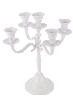 اشتري VOIDROP Five Arm Candelabra 10 inch Tall White Taper Candle Holders, Candle Stands Candlesticks for Home Decor Wedding Parties Dinning Table Centerpiece Thick Candles (White) في الامارات