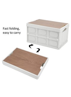 Buy Plastic Storage Bins with Lids, Outdoor Multifunctional Folding Storage Box, Thicken Removable Portable Storage Box with Wooden Panel, Durable Containers for Outdoor Home(White) 41.8*28.4*23CM in Saudi Arabia