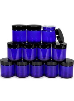 اشتري 12 Cobalt Blue 4 Oz Round Glass Jars With Inner Liners And Black Lids في السعودية