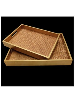 Buy A set of luxuriously designed serving trays, 2 pieces, wooden / beige in Saudi Arabia