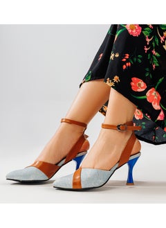 Buy Shoes Heels Leather In Fabric F-11 -Blue Sky in Egypt