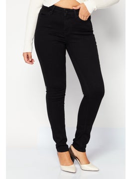 Buy Women Skinny Fit Solid Stretchable Denim Jeans, Black in UAE