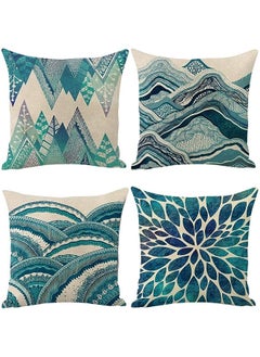 اشتري of 4 Teal Throw Pillow Covers Ocean Bohemia Decorative Couch Pillow Cases Sea Cotton Linen Case Tuquoise Coastal Cushion Cover Case for Sofa, Bed and Car (45 * 45 cm) في الامارات