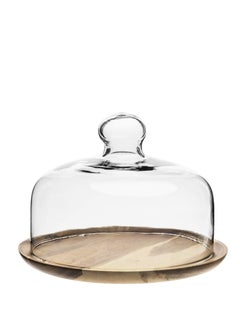 اشتري 7.5" Clear Glass Dessert, Cheese Dome with Acacia Wood Tray في الامارات