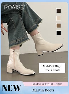 Buy Martin Boots for Women Square Toe Heightening and Slimming Short Boots Ladies Ankle Slim Single Boot High Heeled Chelsea Booties in UAE