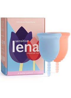 اشتري Sensitive Menstrual Cup - Reusable, Soft Silicone, Super Heavy Flow, Postpartum, Experienced User - Ideal Alternative to Tampons, Pads, Period Underwear - Small Blue, Large Coral - 2 Count في الامارات